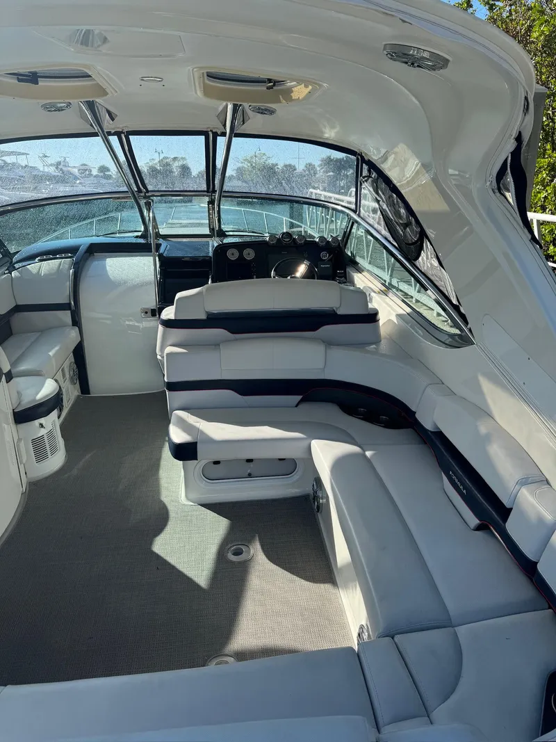 Slide: The Image of 2017 Formula 400 Super Sport boat interior with sleek seating and modern design. - 26