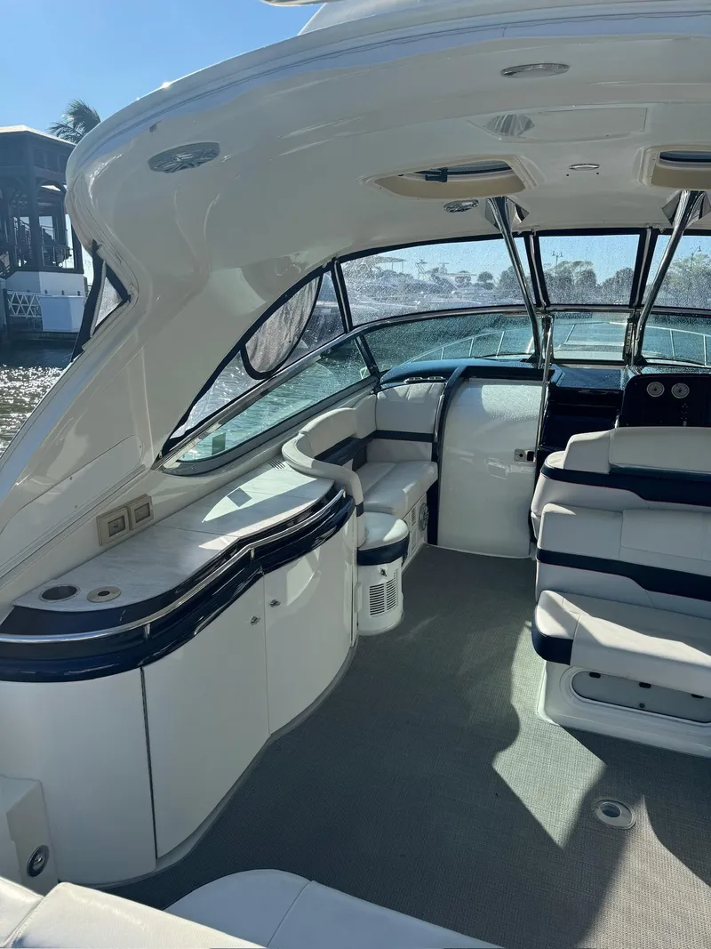 Slide: The Image of 2017 Formula 400 Super Sport boat interior with sleek seating and modern design. - 27