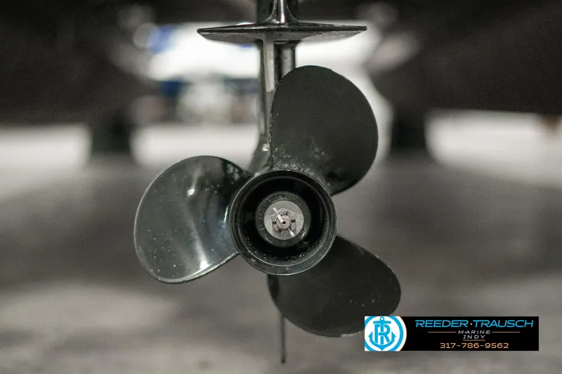Slide: The Image of Close-up of a 2022 Bennington 22 LSB boat propeller. - 46