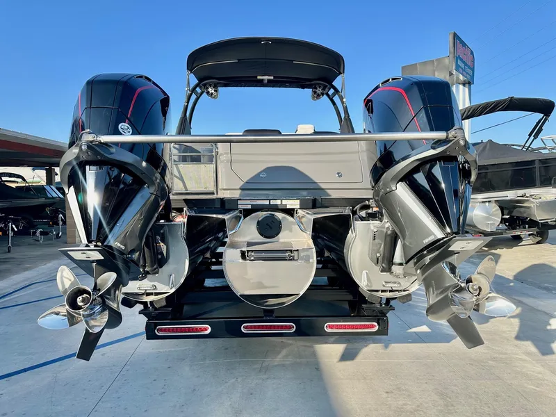 Slide: The Image of Avalon 27' Excalibur LTD Elite Windshield w/ Twin Mercury 450R Motors! 2025 - 2