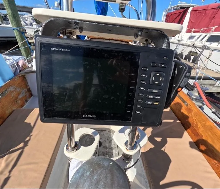 Slide: The Image of Garmin GPS on 1972 Cheoy Lee Luders 36 sailboat, docked in marina. - 14