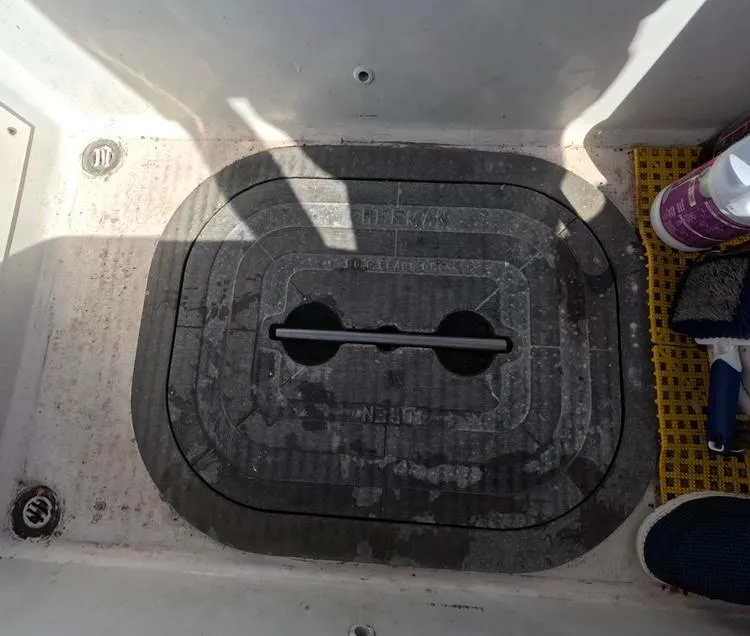 Slide: The Image of Hatch cover on 1972 Cheoy Lee Luders 36 sailboat deck. - 21