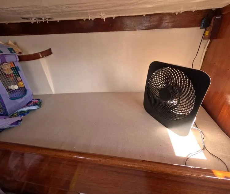 Slide: The Image of Interior of 1972 Cheoy Lee Luders 36 with fan on wooden shelf. - 29