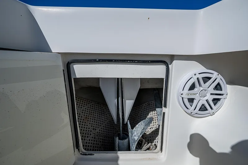 Slide: The Image of 2018 SeaVee 370z anchor compartment with speaker detail. - 25