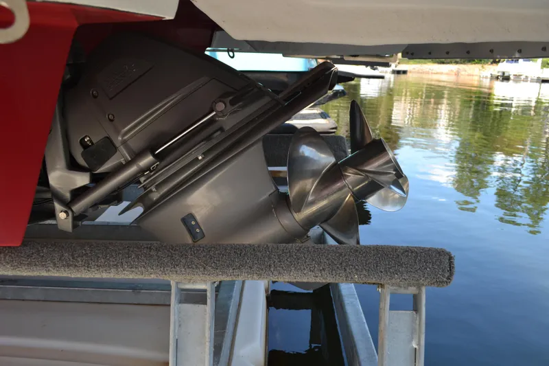 Slide: The Image of 2013 Regal 24 FasDeck boat propeller in docked position. - 36