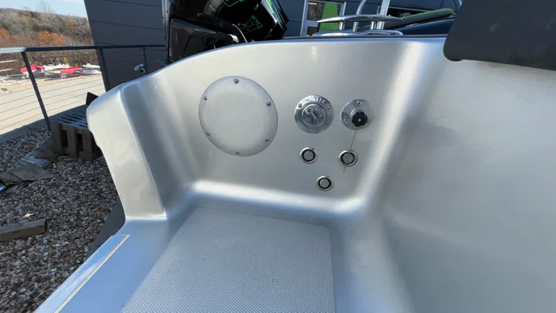 Slide: The Image of 2021 Fountain 34 SC boat interior with control panel and speaker. - 40