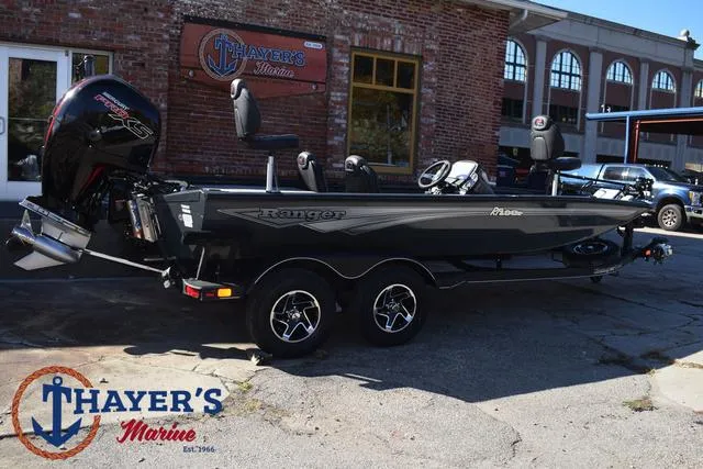 Slide: The Image of 2025 Ranger RT198P boat at Thayer's Marine dealership. - 3