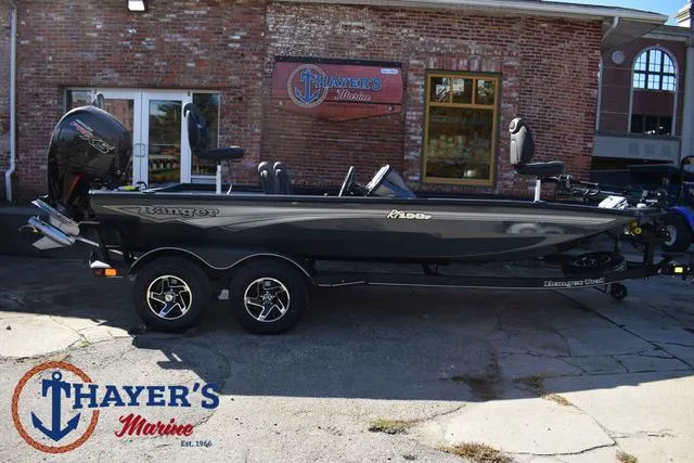 Slide: The Image of 2025 Ranger RT198P boat at Thayer's Marine dealership, side view. - 41