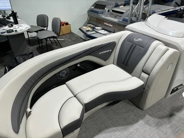 Slide: The Image of 2025 Barletta Corsa 23UC boat interior with luxurious seating and modern design. - 10