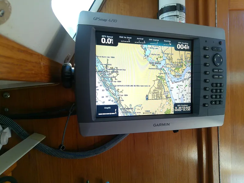 Slide: The Image of Garmin GPSmap 4210 on 1995 Catalina 36 MkII sailboat, displaying nautical chart. - 36