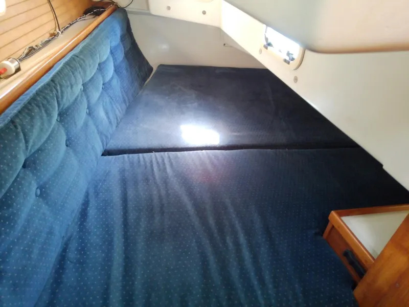 Slide: The Image of Interior cabin of 1995 Catalina 36 MkII sailboat with blue upholstery. - 47