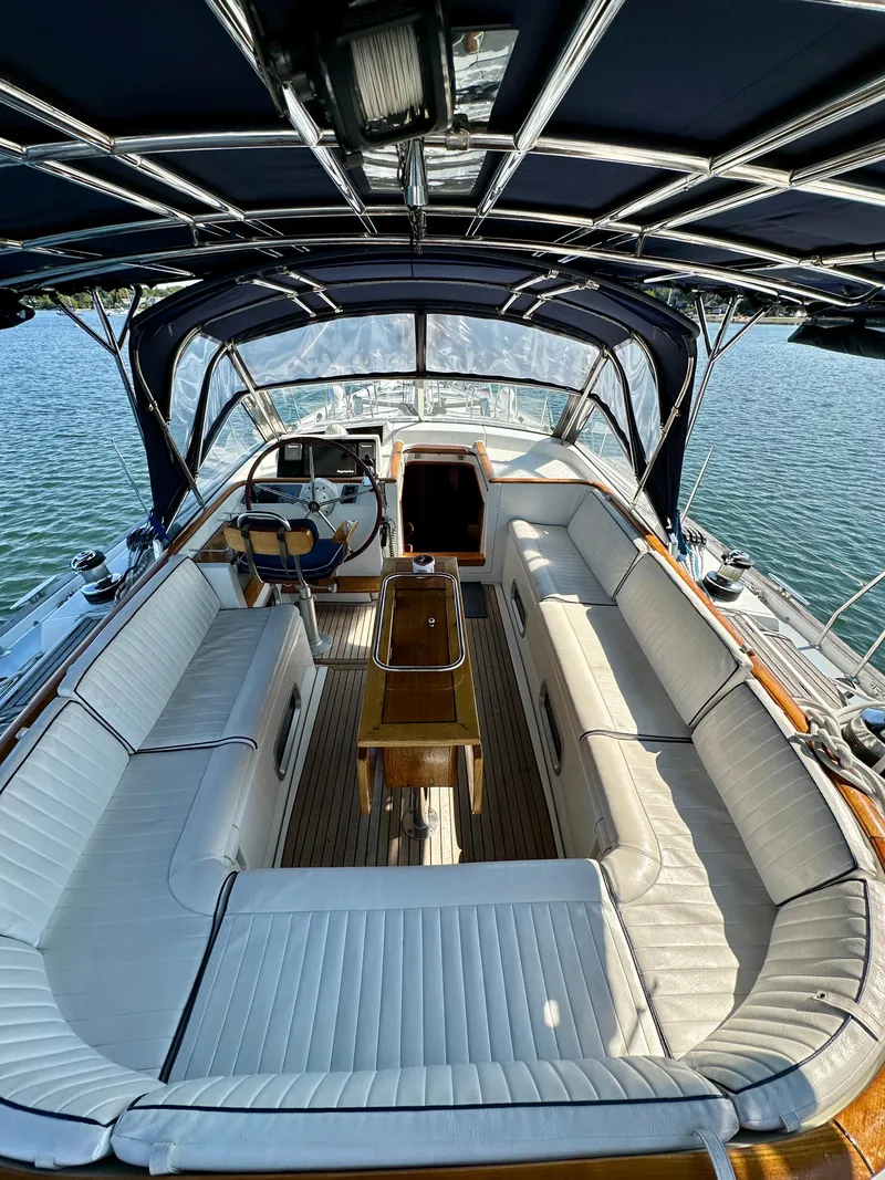 Slide: The Image of Luxurious 2010 Beneteau 57 yacht interior with spacious seating and elegant design. - 27