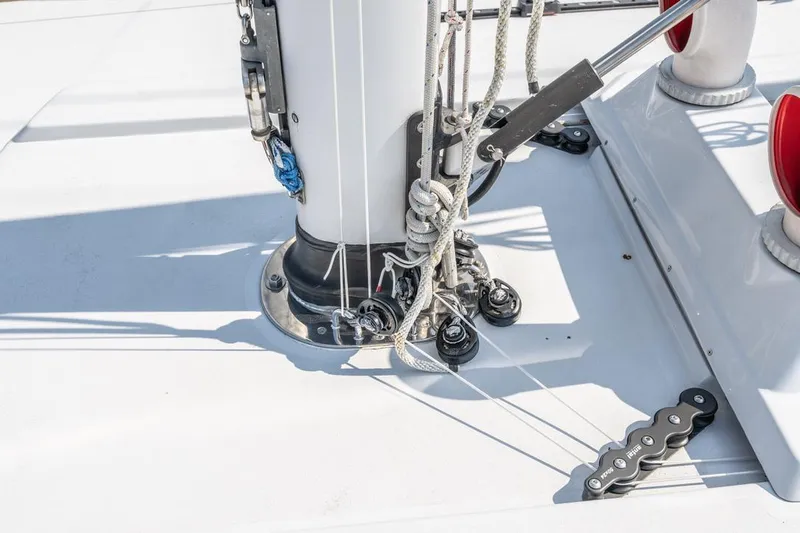 Slide: The Image of Close-up of rigging on a 1977 Baltic 42 sailboat deck. - 8