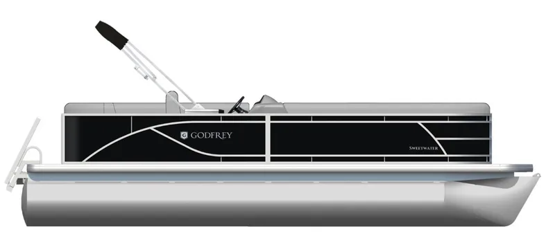 Slide: The Image of 2025 Godfrey Sweetwater 2086 C pontoon boat, sleek black design, side view. - 23