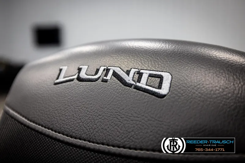 Slide: The Image of Close-up of 2025 Lund 1875 Pro V Bass XS seat with logo embroidery. - 27