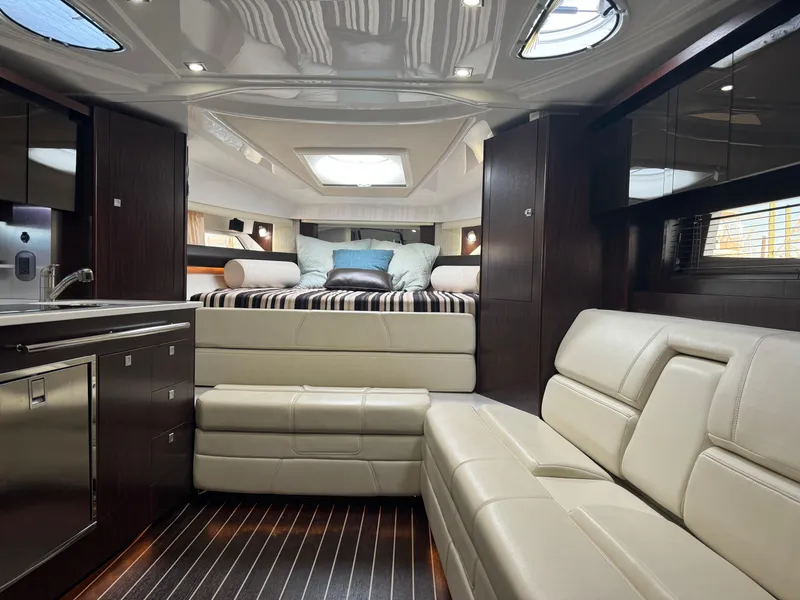Slide: The Image of Luxurious interior of 2018 Monterey 335 SY yacht with modern furnishings and elegant design. - 21