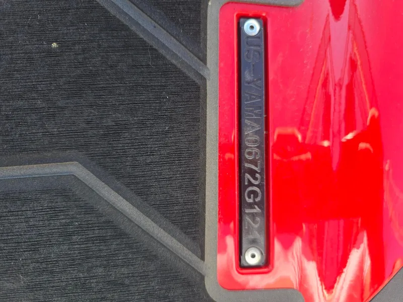 Slide: The Image of 2021 Yamaha WaveRunner FX Limited SVHO, red and black detail with visible serial number. - 15