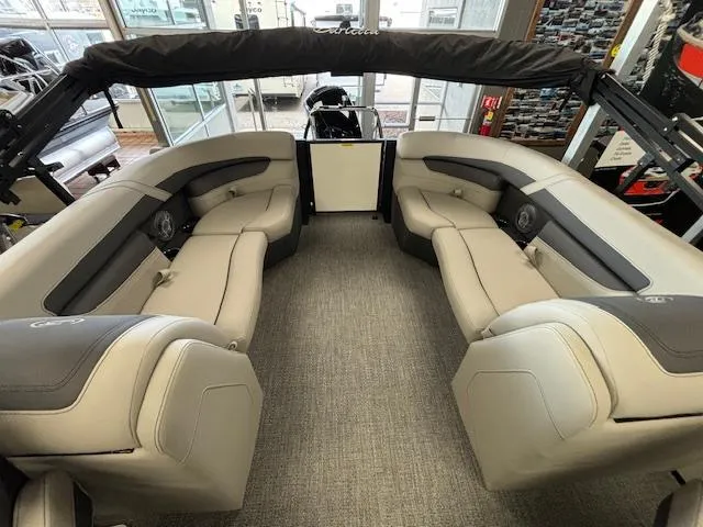 Slide: The Image of 2025 Barletta Cabrio 22 QC interior with luxurious seating and modern design. - 15