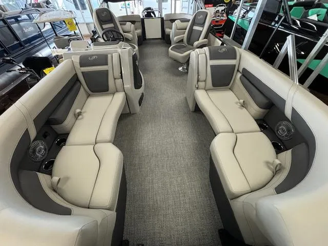 Slide: The Image of 2025 Barletta Cabrio 22 QC interior with luxurious seating and modern design. - 19