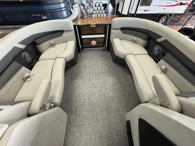 Slide: The Image of 2025 Barletta Cabrio 22 QC interior with luxurious seating and modern design. - 2