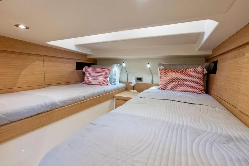 Slide: The Image of Interior cabin of 2021 Pardo Yachts 38 with twin beds and modern design. - 29