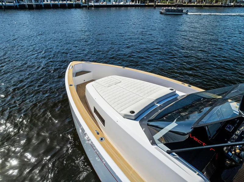 Slide: The Image of 2021 Pardo Yachts 38 on water, showcasing sleek design and spacious deck. - 8