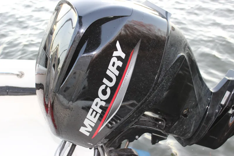 Slide: The Image of Mercury outboard motor on 2021 Boston Whaler 130 Super Sport boat. - 20