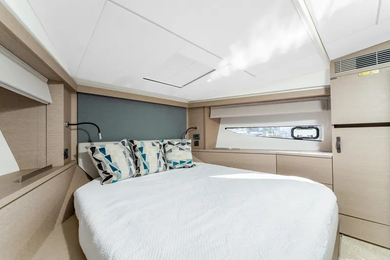 Slide: The Image of Luxurious bedroom interior of 2020 Prestige 420 Flybridge yacht. - 18