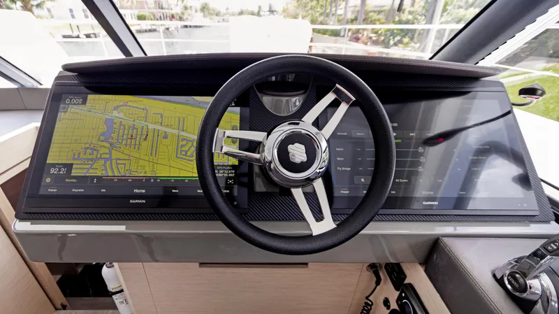 Slide: The Image of Steering wheel and dashboard of 2018 Fountaine Pajot MY 44 yacht. - 24