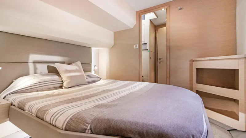 Slide: The Image of Luxurious bedroom interior of 2018 Fountaine Pajot MY 44 yacht with modern design. - 28