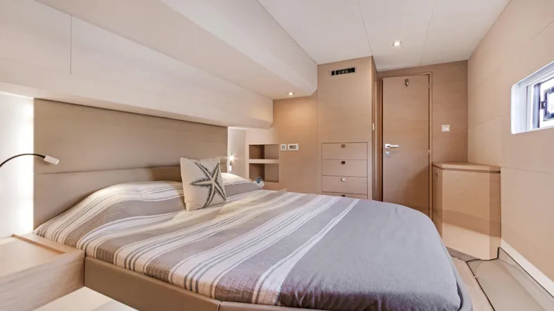 Slide: The Image of Luxurious bedroom interior of 2018 Fountaine Pajot MY 44 yacht with modern design. - 32