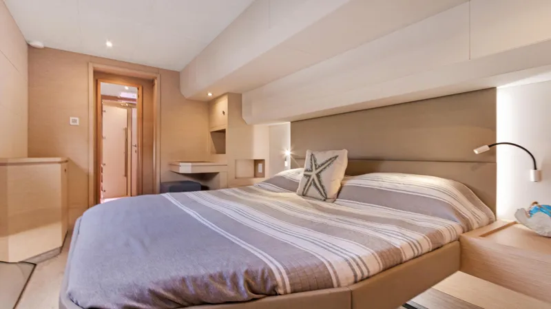 Slide: The Image of Luxurious bedroom interior of 2018 Fountaine Pajot MY 44 yacht with modern design. - 33