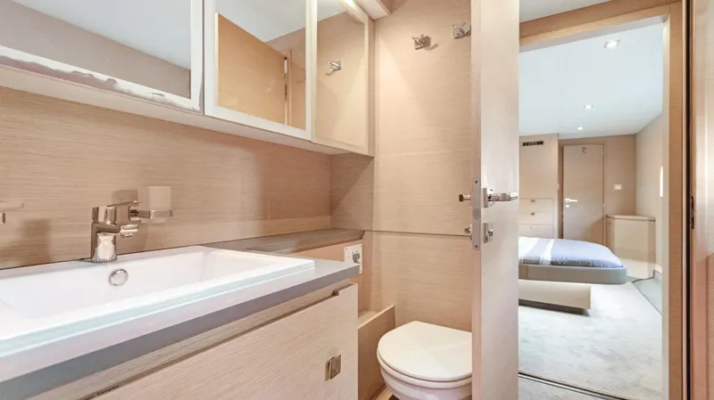 Slide: The Image of Luxurious bathroom interior on 2018 Fountaine Pajot MY 44 yacht, featuring modern fixtures and spacious design. - 34
