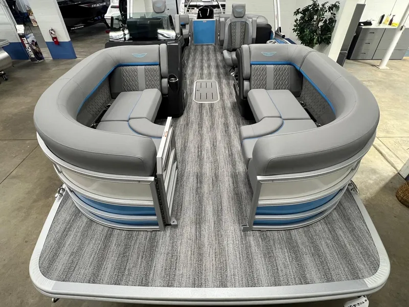 Slide: The Image of 2025 Bennington 22M FASTBACK pontoon boat with spacious seating and modern design. - 3
