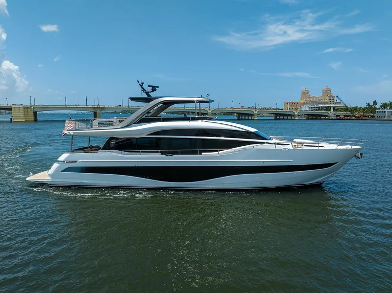 Slide: The Image of 2025 Princess Y85 Motor Yacht cruising on a sunny day. - 0