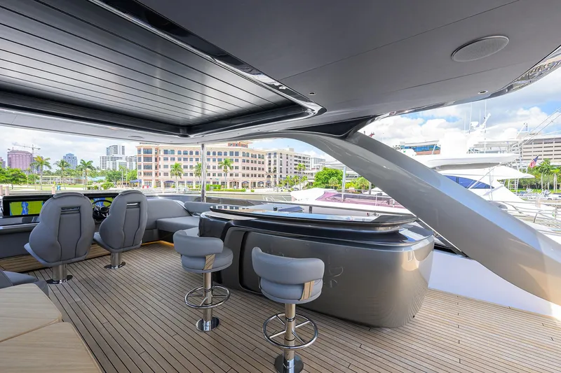 Slide: The Image of Luxurious 2025 Princess Y85 Motor Yacht interior with sleek seating and modern design. - 47