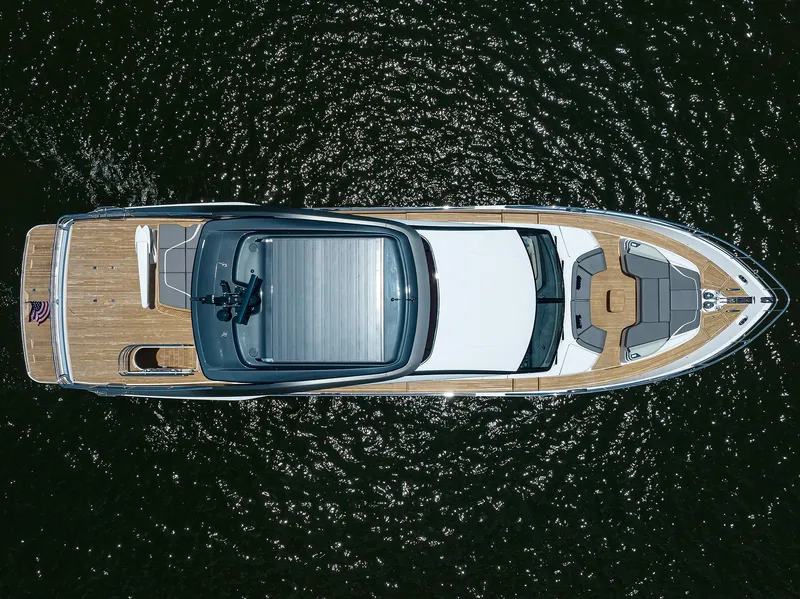 Slide: The Image of Aerial view of 2025 Princess Y85 Motor Yacht on water. - 8