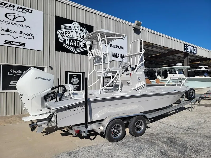 Slide: The Image of 2025 Shallow Sport 24 Modified V boat on trailer at West Coast Marine. - 3