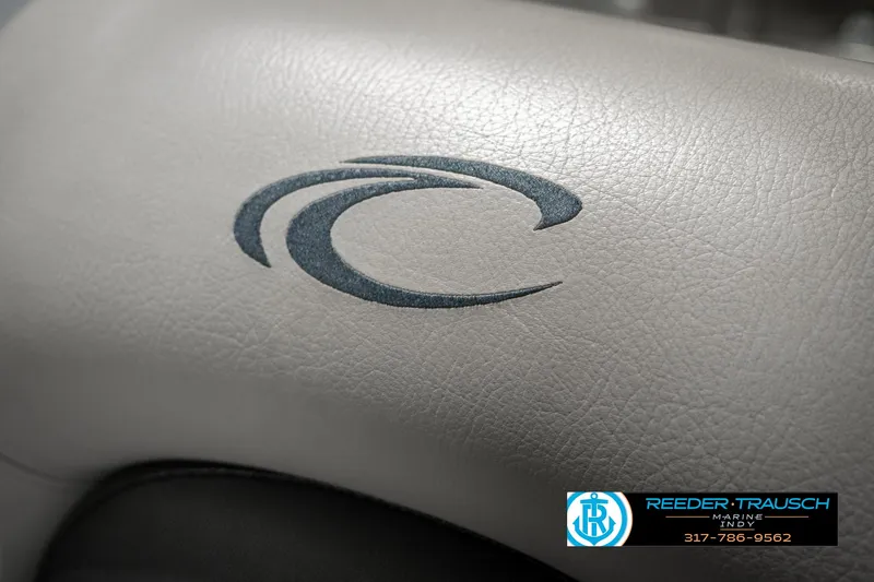 Slide: The Image of Crest Calypso 190 logo on leather upholstery, 2019 model. - 43