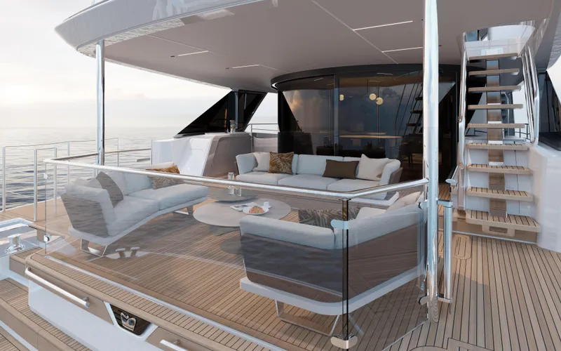 Slide: The Image of Luxurious 2025 Princess X90 yacht deck with modern seating and ocean view. - 5