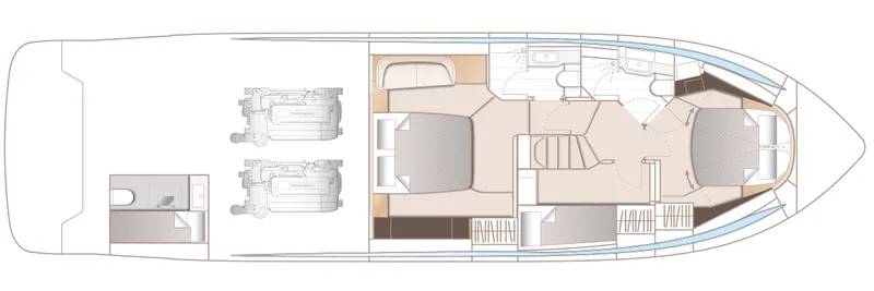 Slide: The Image of Floor plan of 2025 Princess V55 Express yacht, showcasing interior layout and engine placement. - 22