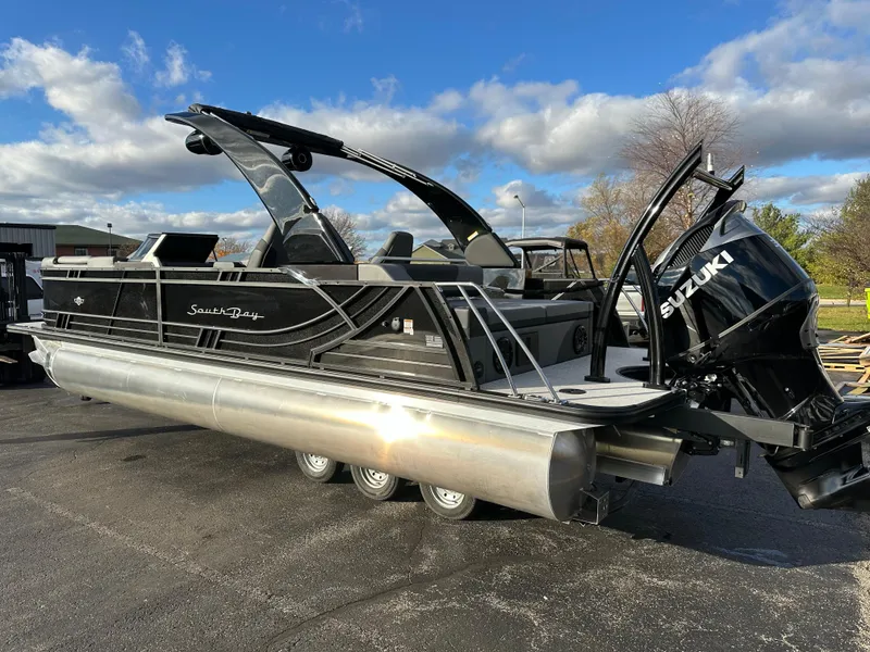 Slide: The Image of 2025 South Bay 525 ULDC pontoon boat with Suzuki outboard motor. - 3
