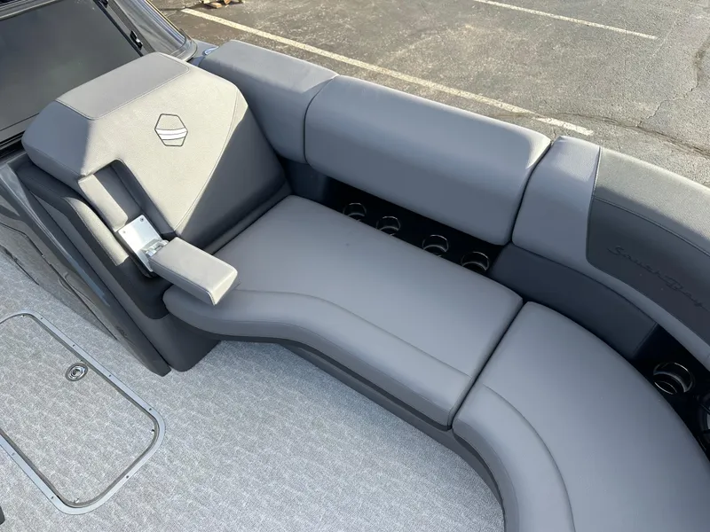 Slide: The Image of Luxurious seating on 2025 South Bay 525 ULDC boat, featuring sleek gray upholstery. - 6
