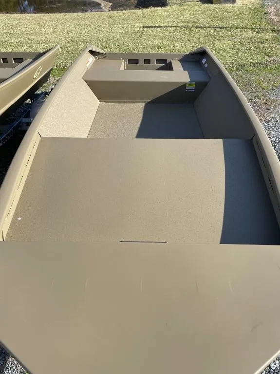 Slide: The Image of 2025 G3 1548VBW boat with floor, parked on grass. - 3