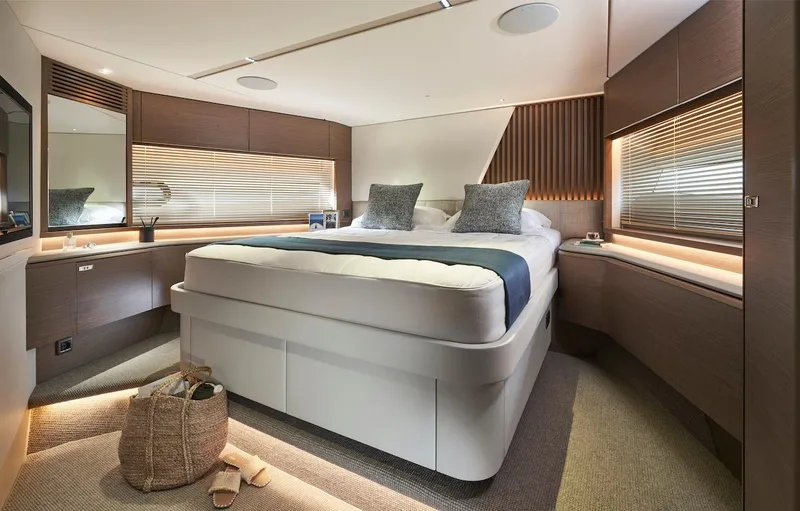 Slide: The Image of Luxurious bedroom interior of 2025 Princess Y72 Motor Yacht with modern design. - 27