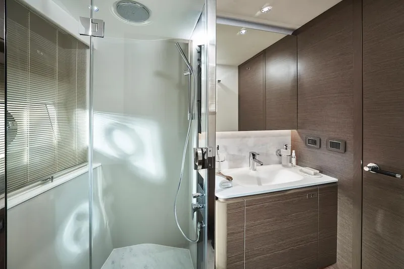 Slide: The Image of Luxurious bathroom in 2025 Princess Y72 Motor Yacht with modern shower and sleek design. - 32