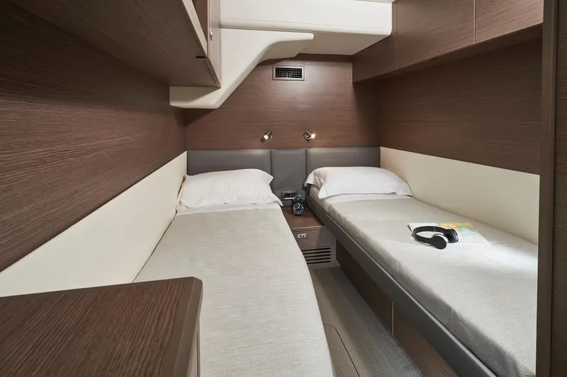 Slide: The Image of Luxurious twin cabin in 2025 Princess Y72 Motor Yacht, featuring modern design and comfort. - 39