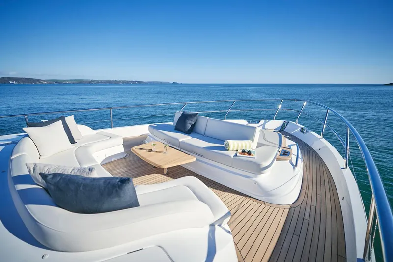 Slide: The Image of Luxurious 2025 Princess Y72 Motor Yacht with elegant deck seating and ocean view. - 7