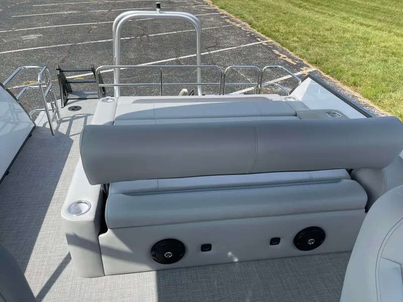 Slide: The Image of 2025 Bentley Pontoons Legacy 243 Swingback with sleek seating and modern design. - 25