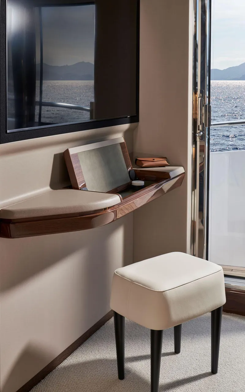Slide: The Image of Luxurious interior of 2025 Princess X80 yacht with elegant seating and ocean view. - 23